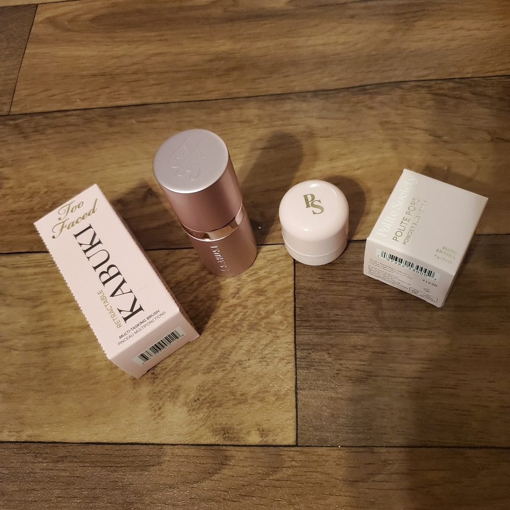 Too Faced Kabuki brush and Polite Society Blush Stick Bundle